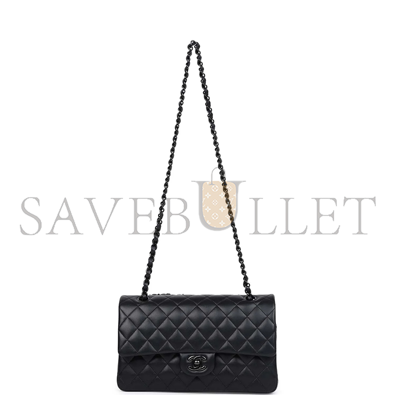 Ch*el medium classic double flap bag so black lambskin black hardware 1109944 (25*15*7cm)